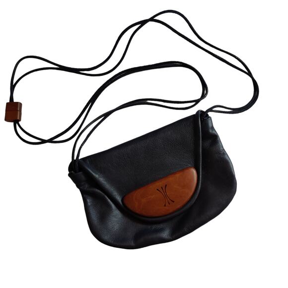 Kimberly Chalos Handbags - Kimberly Chalos Leather Wood Small Cross Body Bag Purse Art to Wear Adjustable